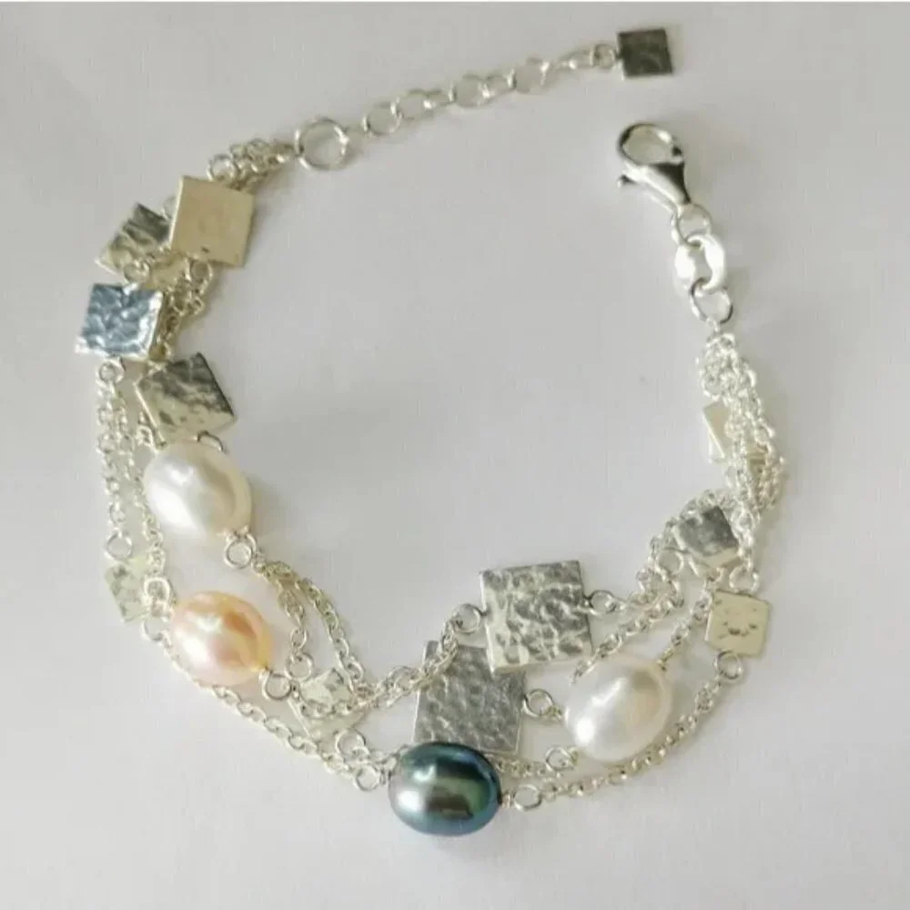 Sterling silver multi strand bracelet with Freshwater pearls 🆕